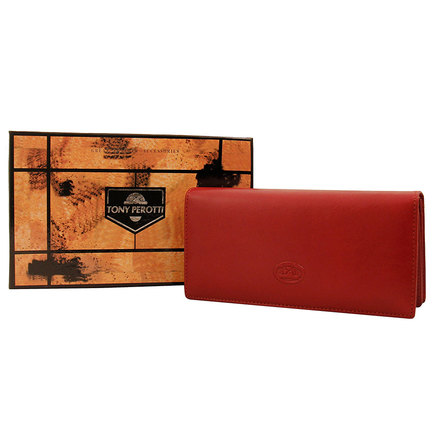 Tony Perotti Dames Rode Leren Kaartportemonnee met Klep — Italico 1902 Rosso