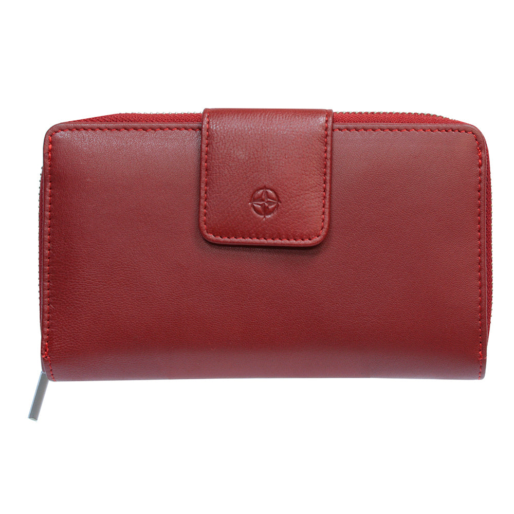 Tony Perotti Cortina 5084 Rosso women's red leather organizer wallet with zip closure, front view