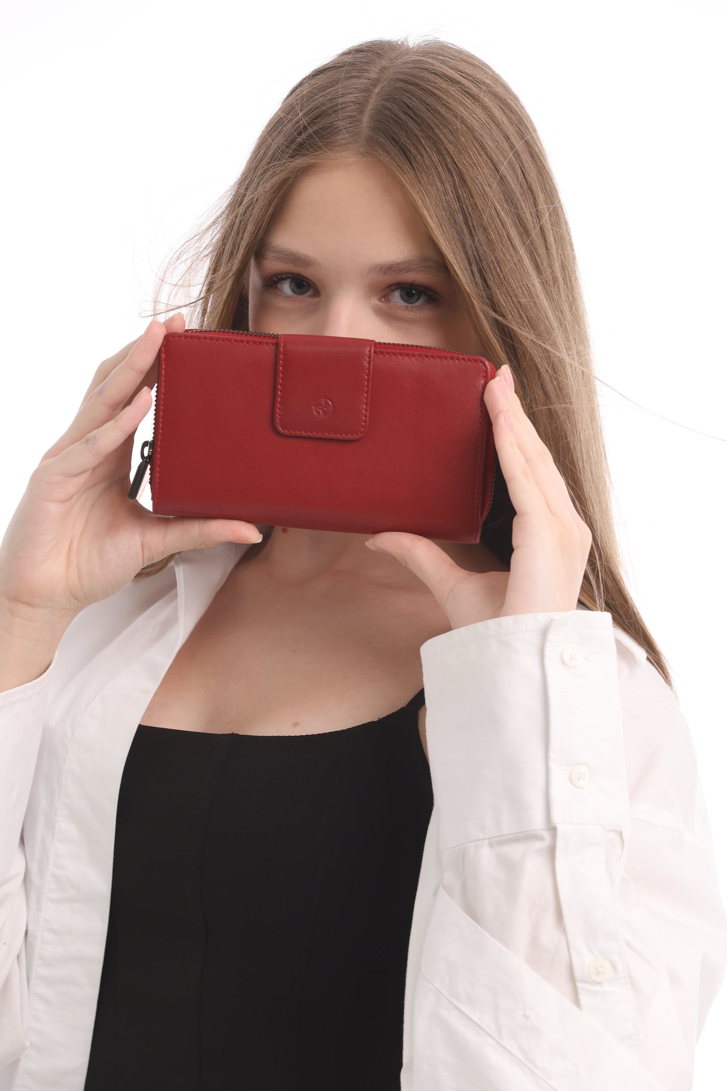 Tony Perotti レディース レッドレザーオーガナイザーウォレット ジップ開閉 — Cortina 5084 Rosso