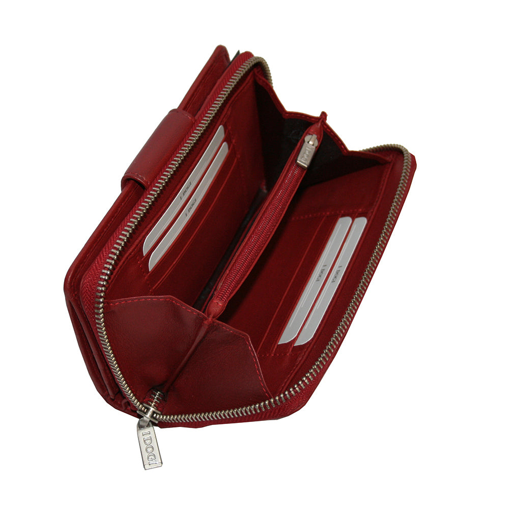 Tony Perotti Cortina 5084 Rosso red leather organizer wallet, open interior view