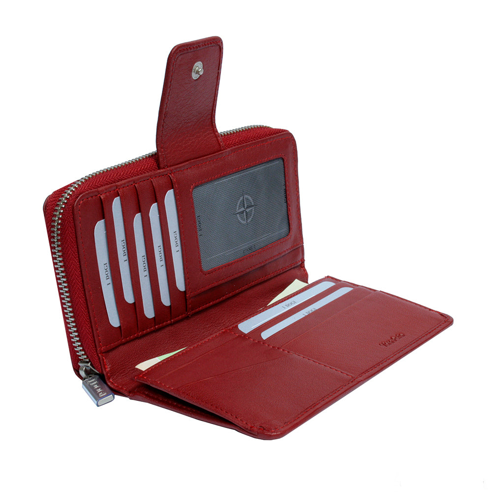 Tony Perotti Cortina 5084 Rosso red leather organizer wallet with card slots and transparent ID window