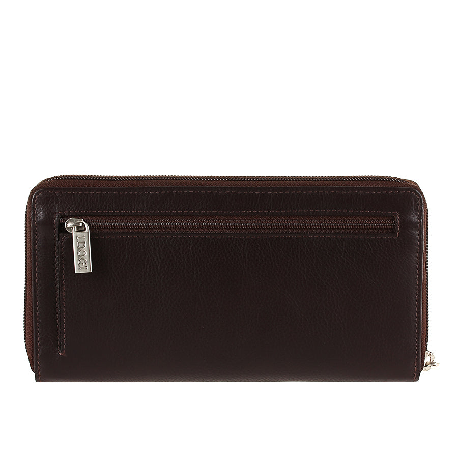 Tony Perotti Women’s Dark Brown Leather Zip-Around Wallet — Cortina 5059 Moro