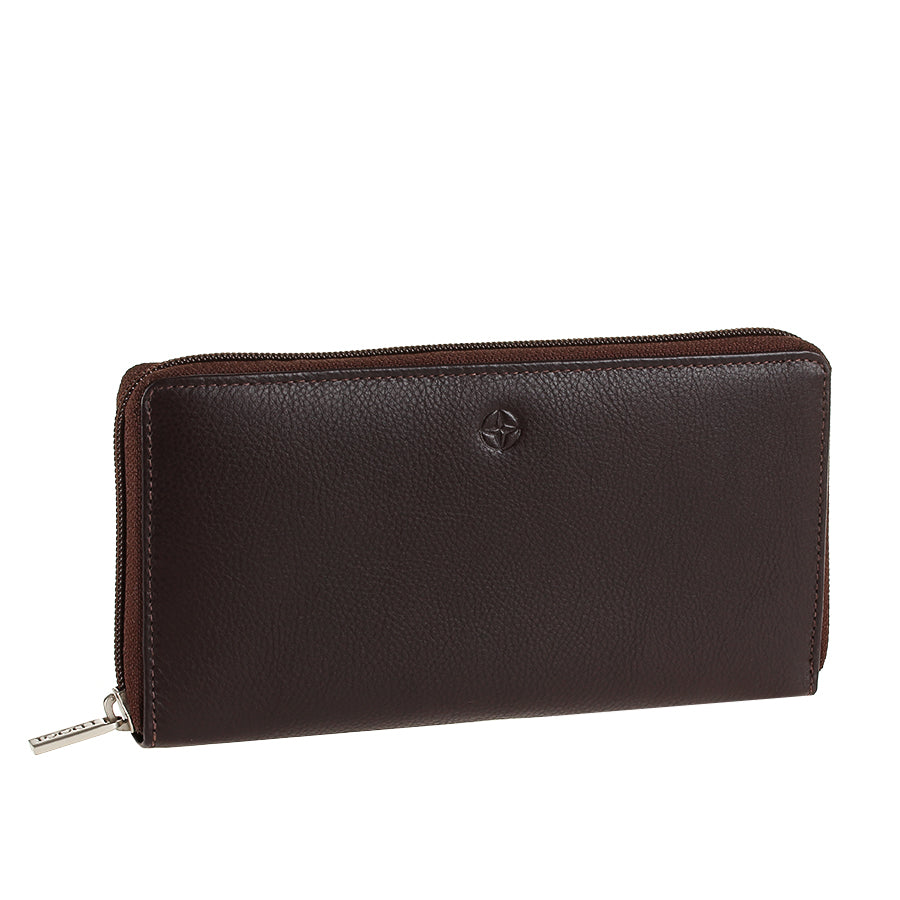 Tony Perotti Women’s Dark Brown Leather Zip-Around Wallet — Cortina 5059 Moro