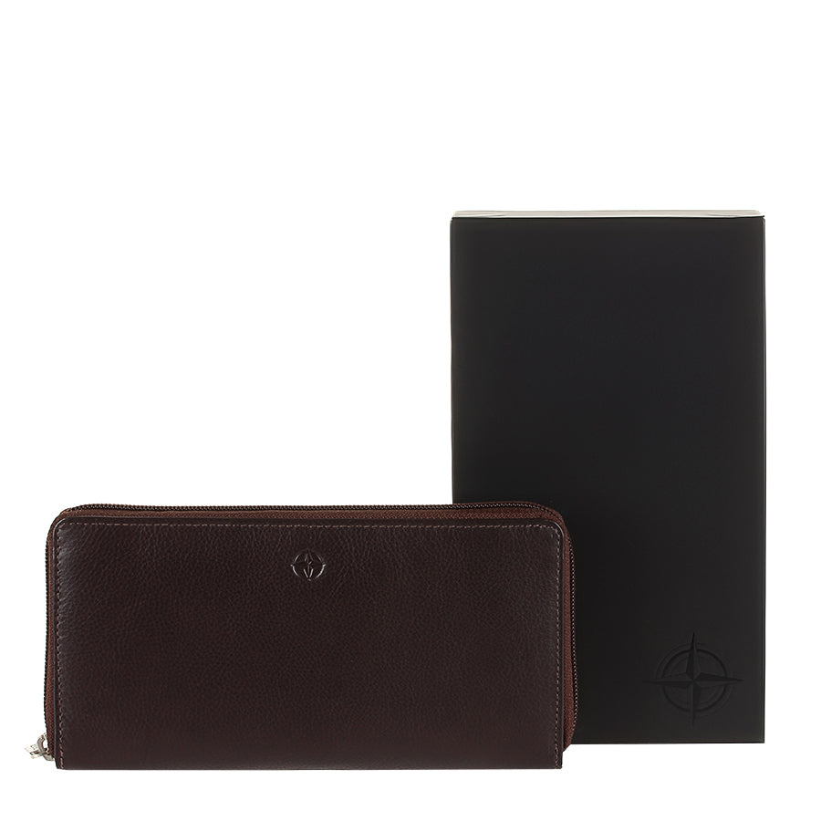 Tony Perotti Women’s Dark Brown Leather Zip-Around Wallet — Cortina 5059 Moro
