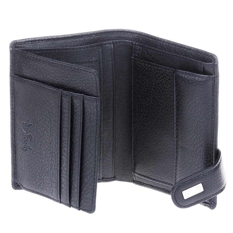 Tony Perotti Contatto 1023 nero opened — 3 vertical card slots, embossed logo pocket and coin pocket