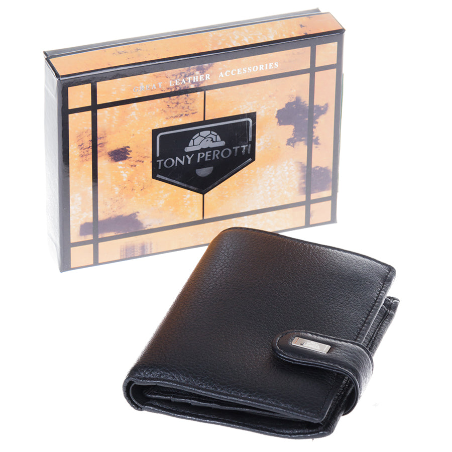 Black leather wallet Tony Perotti Contatto 1023 nero with Tony Perotti gift box