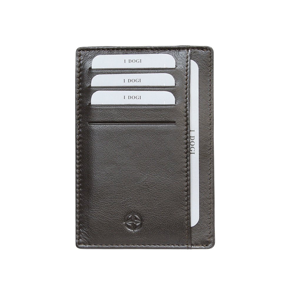 Cortina 5001 moro — front face with three card slots, the full-height side pocket and the embossed compass rose