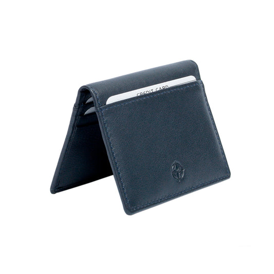 Tony Perotti Cortina 5046 navy — standing open with a card in the outer front pocket