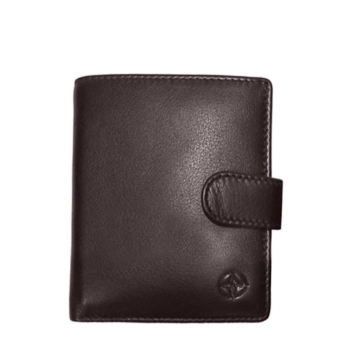 Tony Perotti Cortina 5071 moro dark brown calf leather bifold wallet with a leather snap strap — handcrafted in Italy