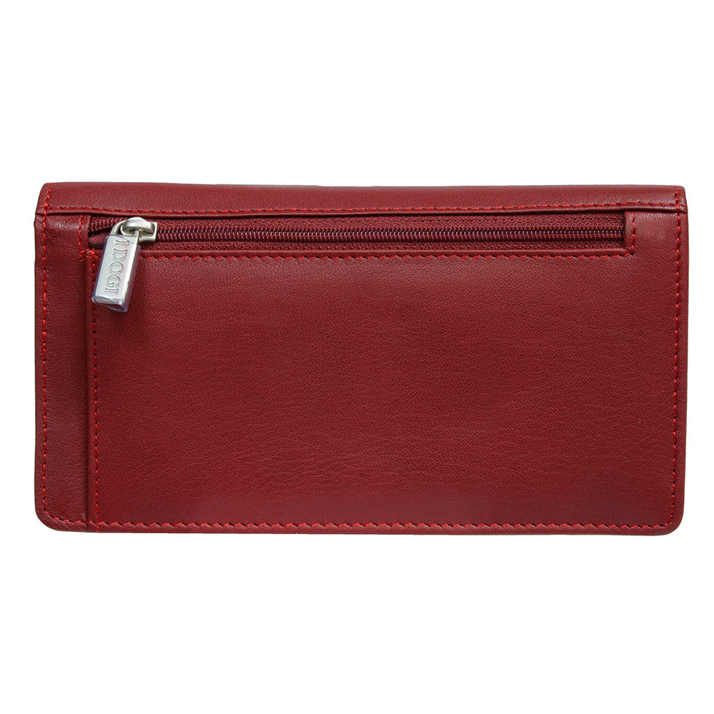 Tony Perotti red leather wallet with a zipper on a white background