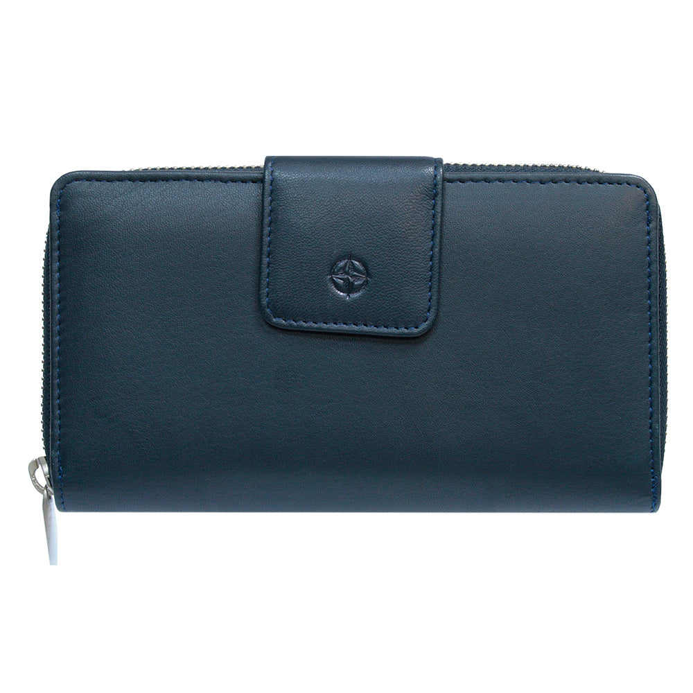 Tony Perotti Cortina 5084 navy wallet with a brand logo on a white background - front view