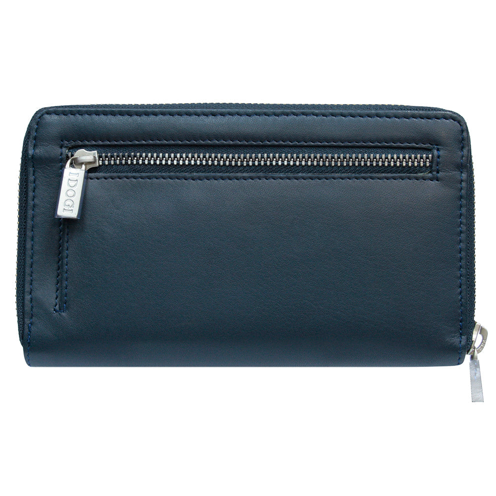 Tony Perotti Cortina 5084 navy wallet with a zipper on a white background