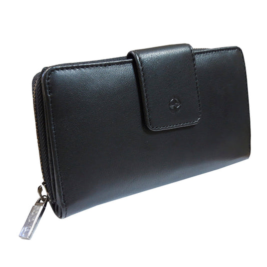 Black leather wallet on a white background