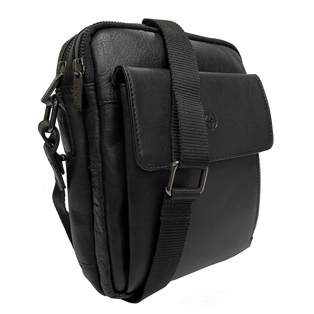 Cortina 6047 nero from the side: two top zips and the dark nickel hardware