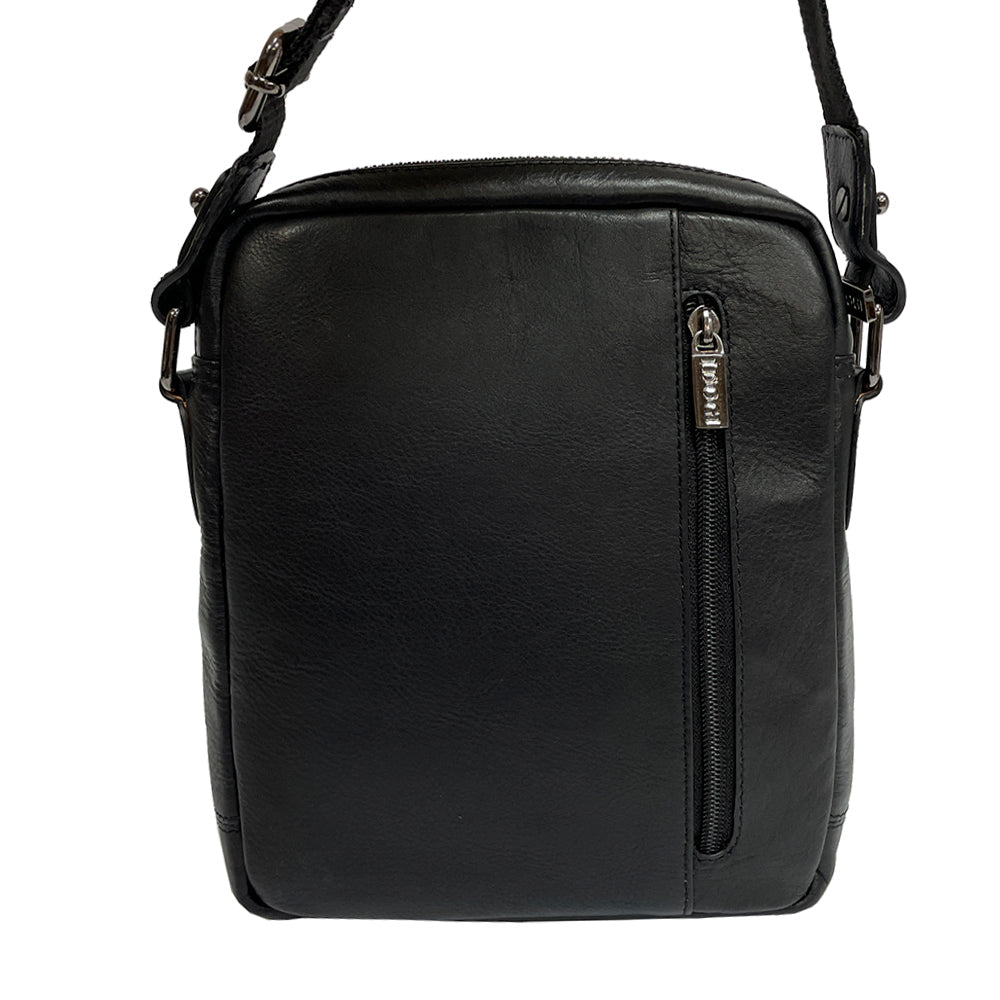Cortina 6047 nero back panel with the vertical zip pocket and the leather face of the strap