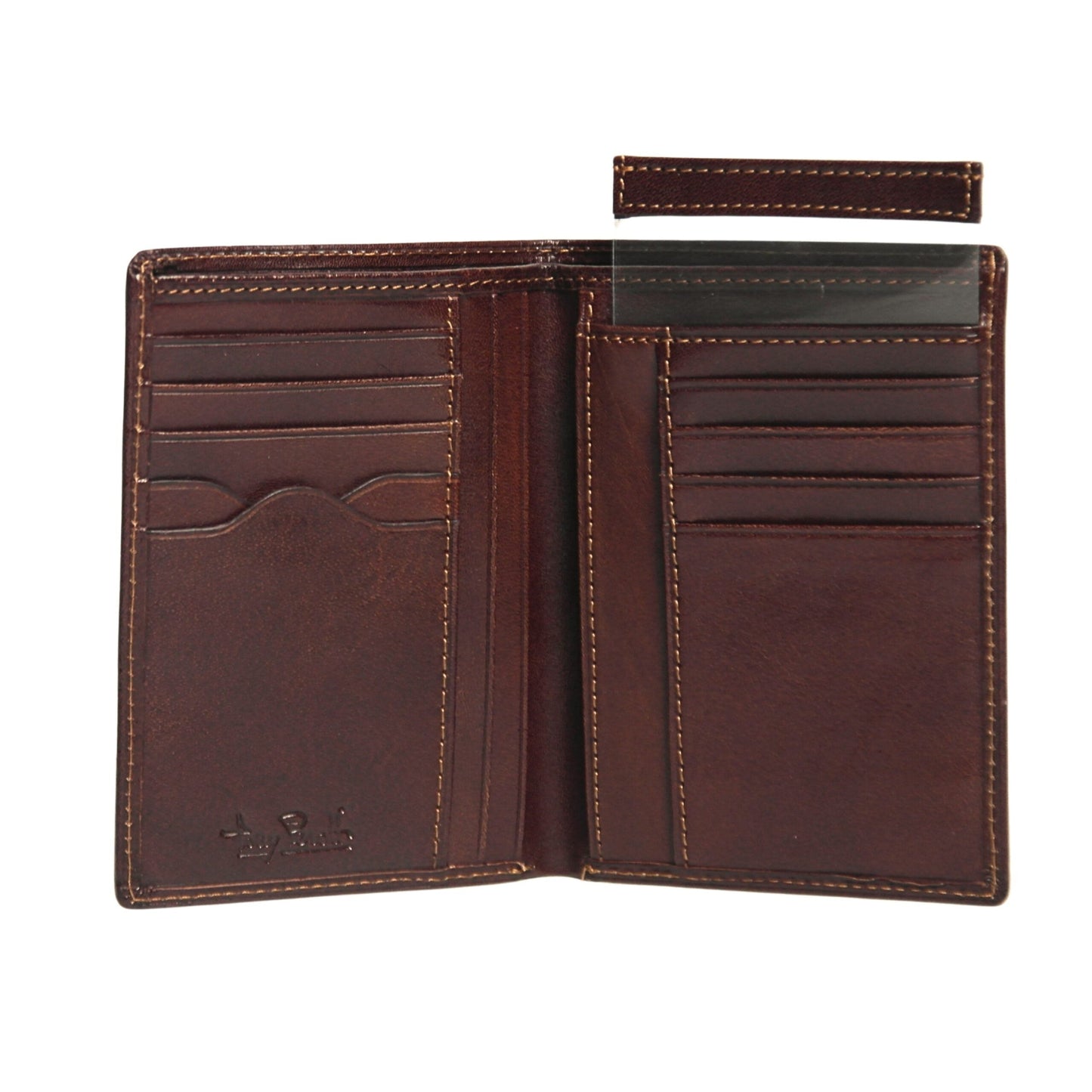 Open Tony Perotti Italico 1153 moro wallet showing card slots and interior pockets