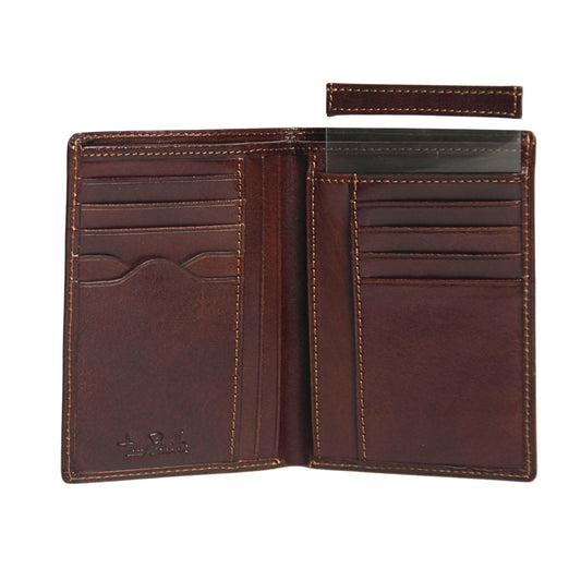 Open Tony Perotti Italico 1153 moro wallet showing card slots and interior pockets
