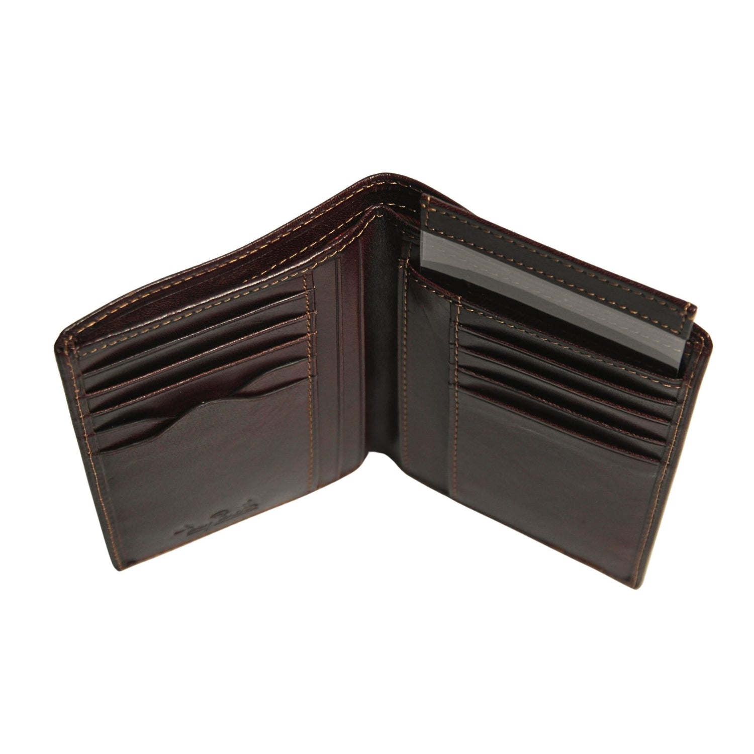 Tony Perotti Italico 1153 moro dark brown wallet — angled open view of card slots
