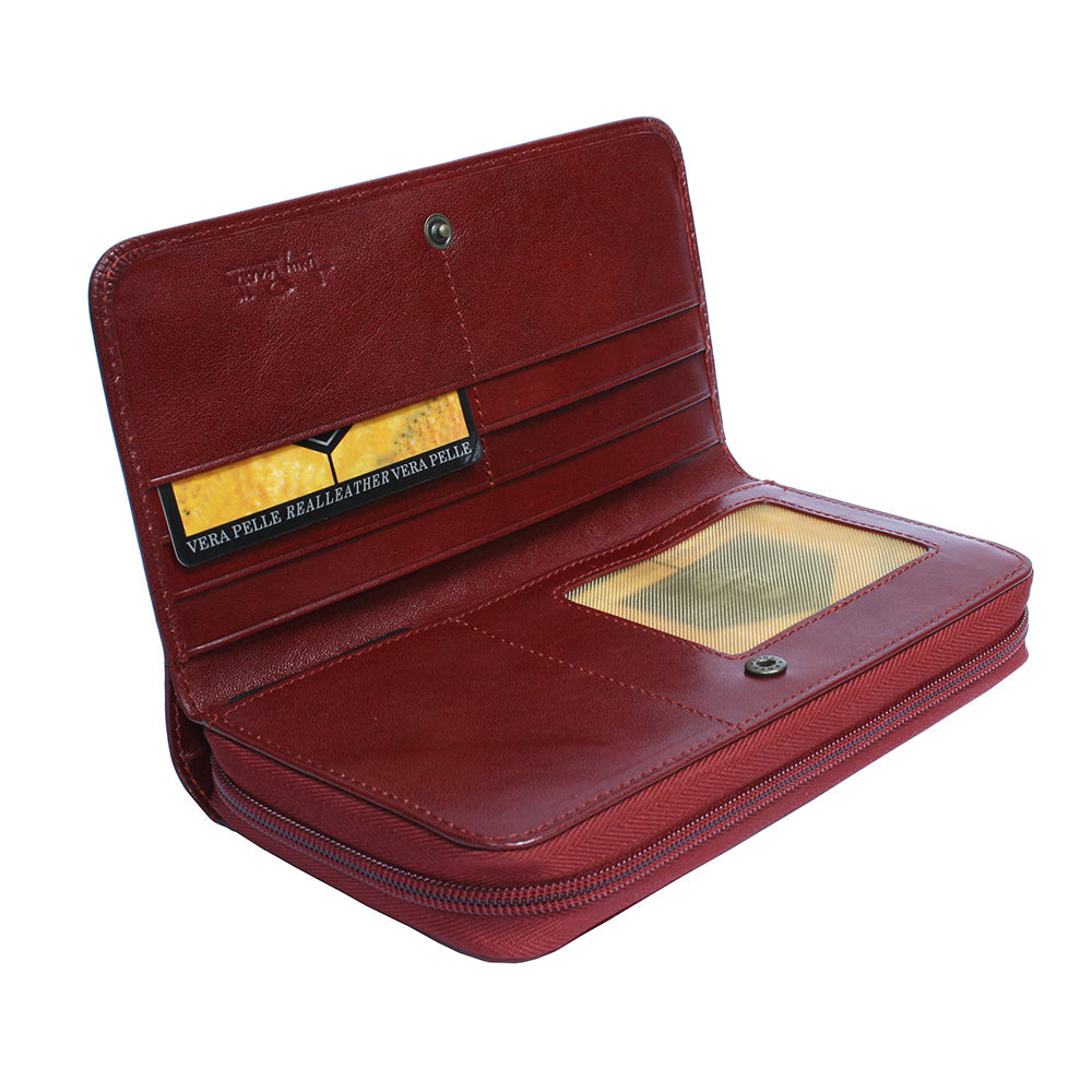 Tony Perotti red leather wallet with visible brand logo on a white background