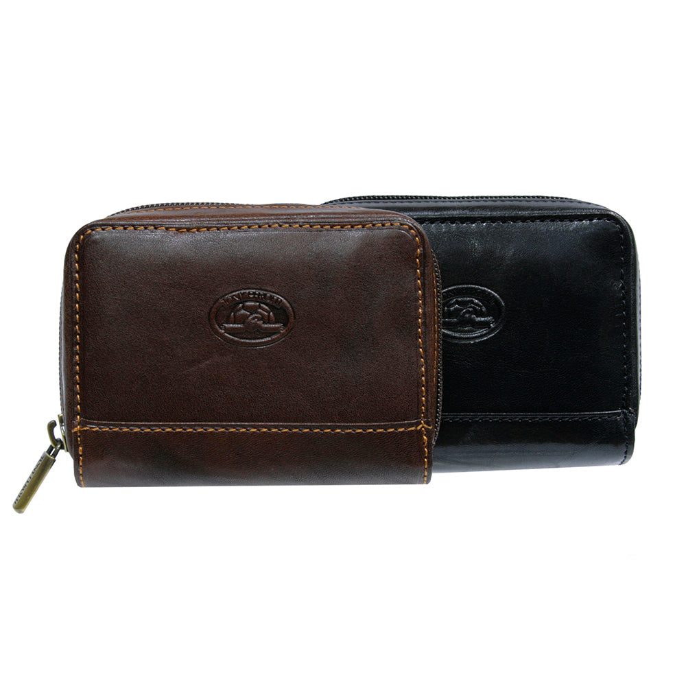 Tony Perotti Italico 1582 zip card holders in dark brown and black side by side