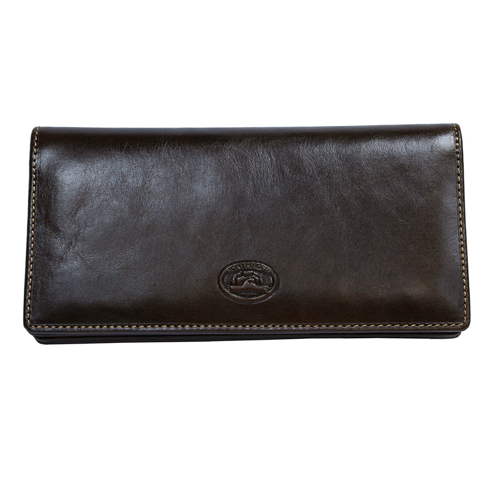 Tony Perotti Brown Leather Card Wallet with flap with a brand logo on a white background