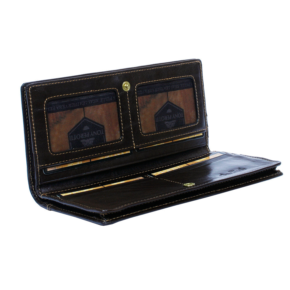 Tony Perotti Brown Leather Card Wallet with Flap on a white background