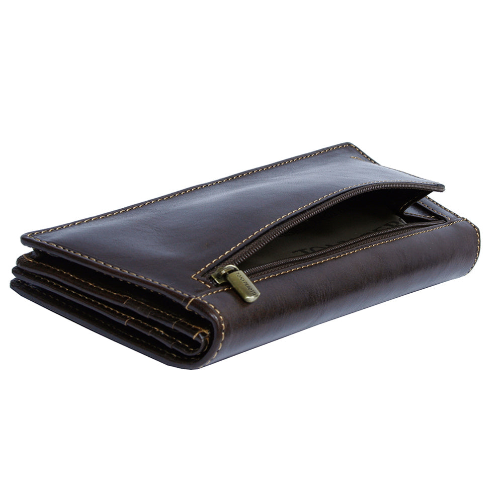 Tony Perotti Brown Leather Card Wallet with Flap — Italico 1902 Moro