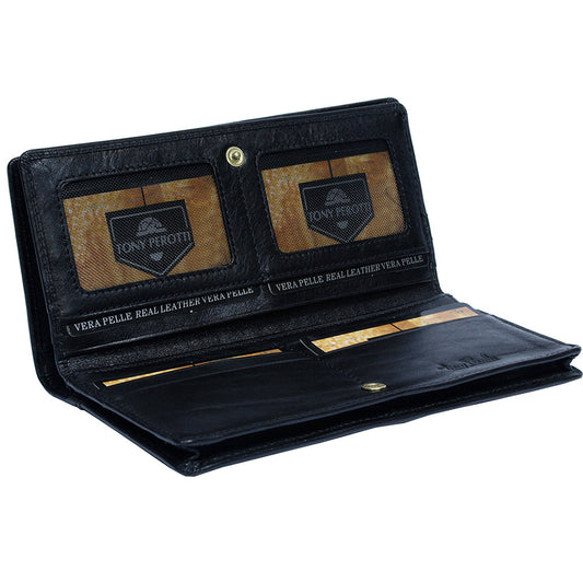 Tony Perotti ブラックレザーカードウォレット フラップ付き — Italico 1902 Nero