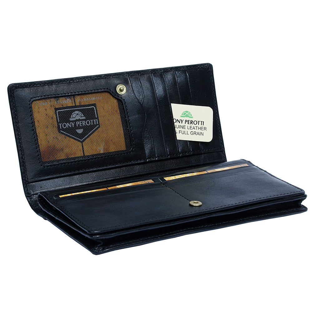 Tony Perotti Zwarte Leren Kaartportefeuille met Overslag — Italico 1902 Nero