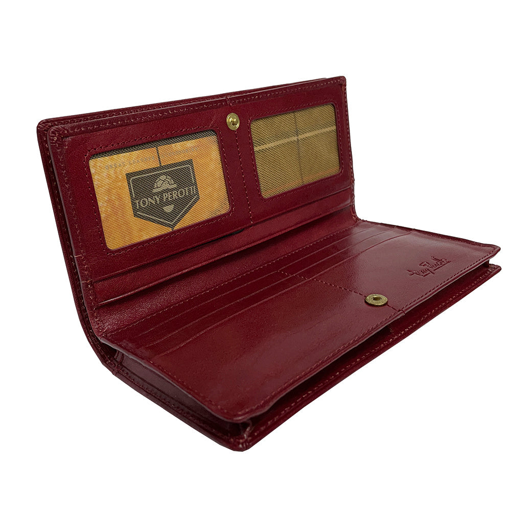 Tony Perotti Dames Rode Leren Kaartportemonnee met Klep — Italico 1902 Rosso