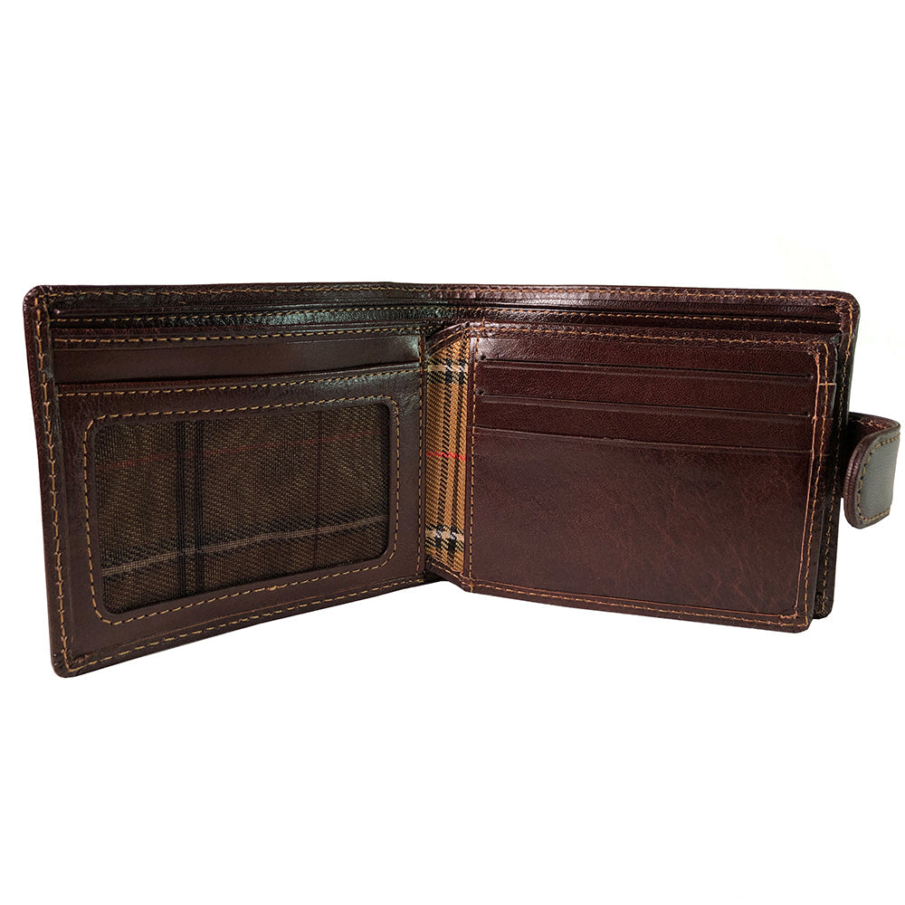 Italico 2117 moro open — the mesh ID window and the checked lining on the left, the coin pocket on the right