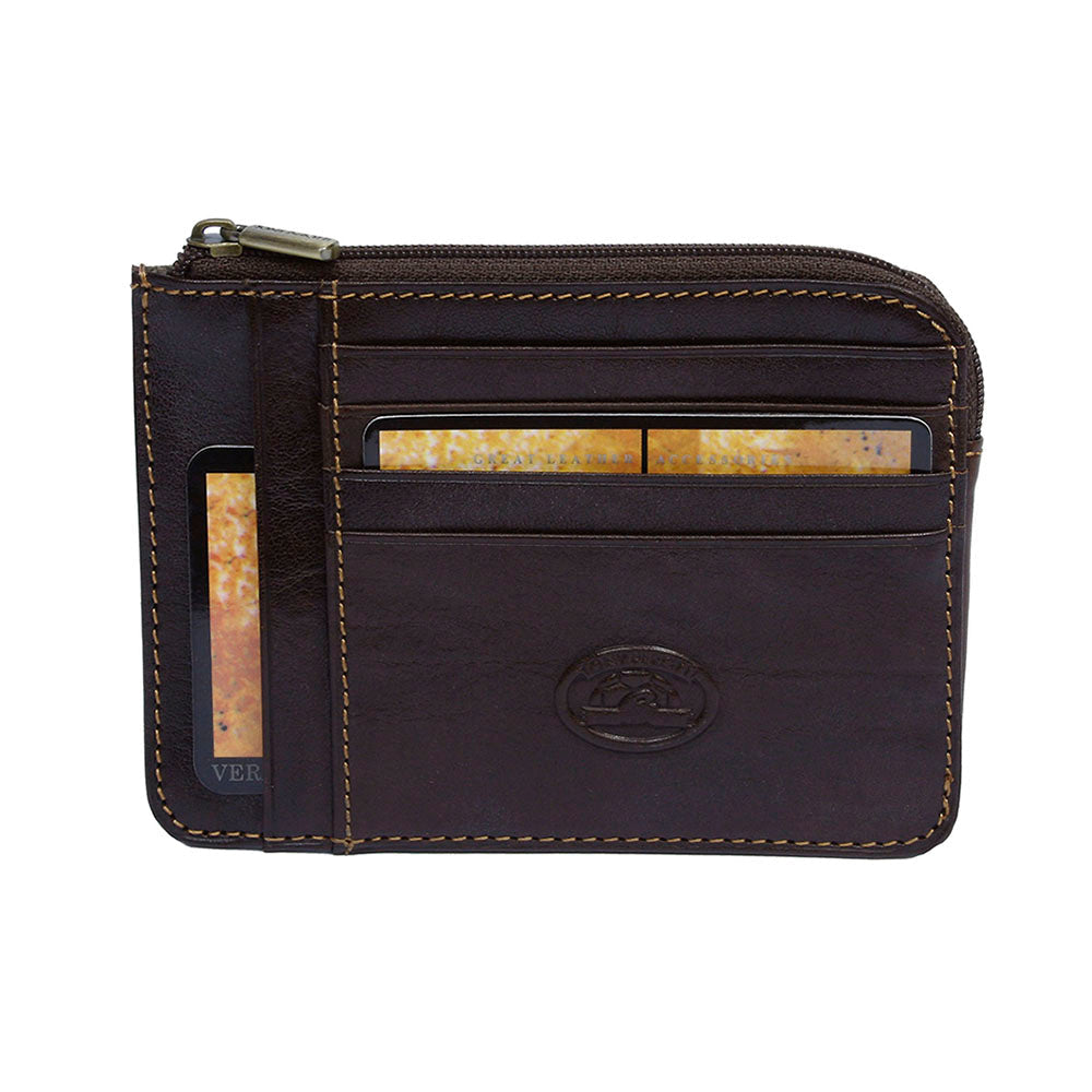 Tony Perotti Italico 2275 moro — front view: rows of card slots, the side slot with a window, the zip running along the top and round the corner