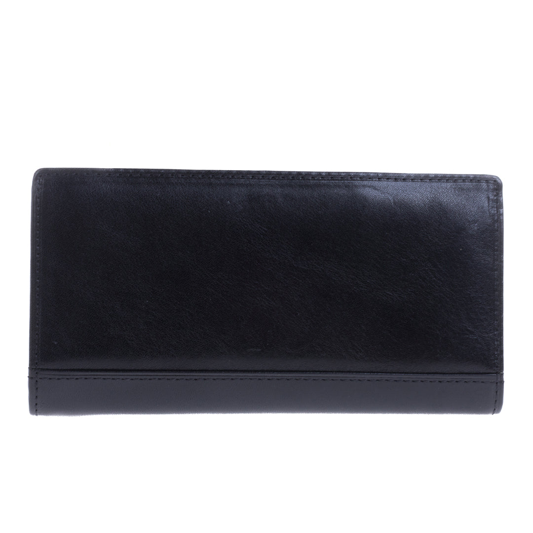 Tony Perotti Italico 2770+RFID nero black leather flap wallet — closed back view, plain leather with tonal stitching