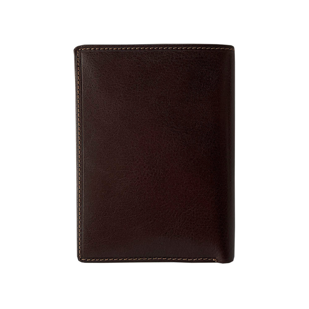 Back of the dark brown leather passport wallet Tony Perotti Italico 3450Q moro with contrasting stitching