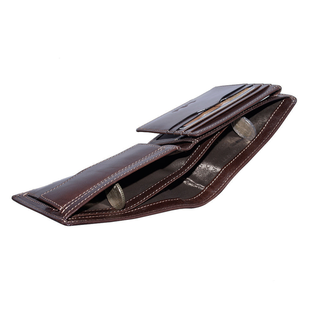 Dark brown leather bifold wallet Tony Perotti Italico 3620 moro — two bill compartments with logo fabric lining
