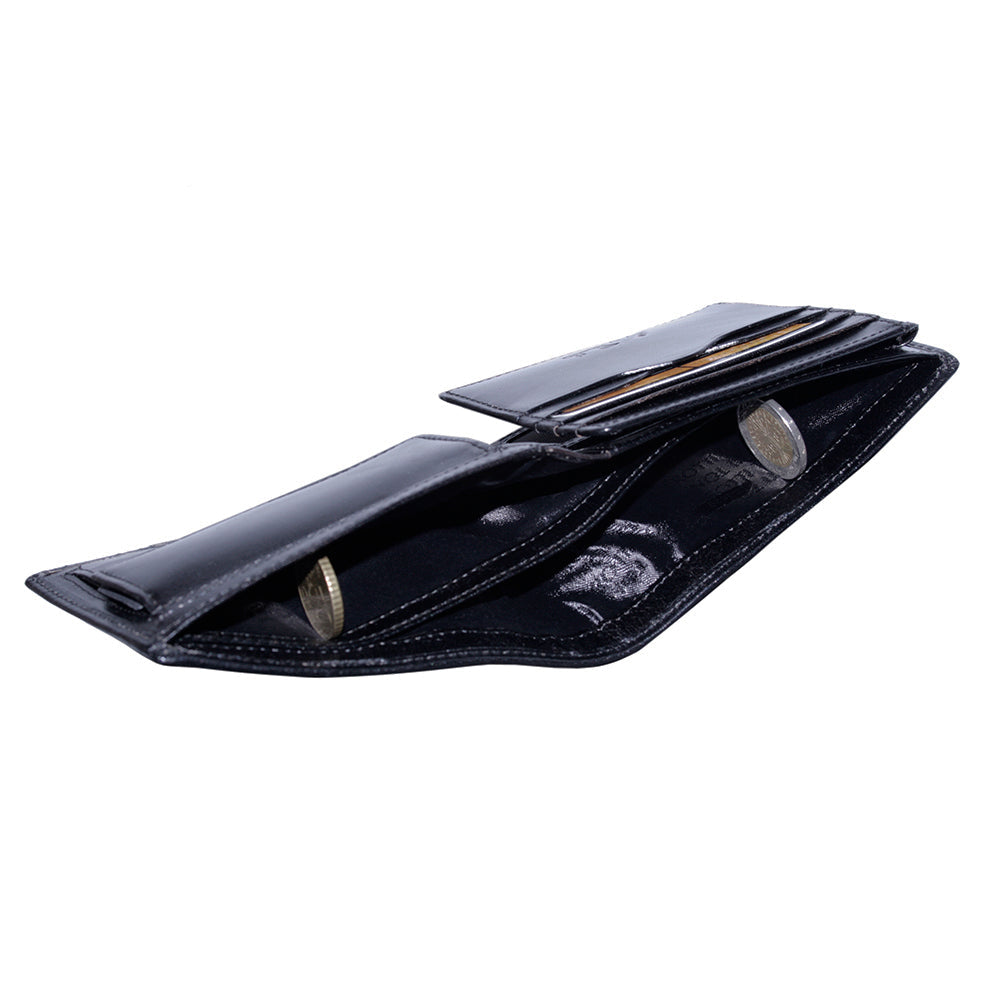 Black leather bifold wallet Tony Perotti Italico 3620 nero — two bill compartments with logo fabric lining