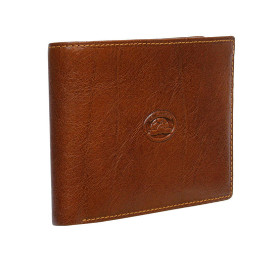 Tony Perotti men's reddish-brown  leather wallet with a brand logo on a white background