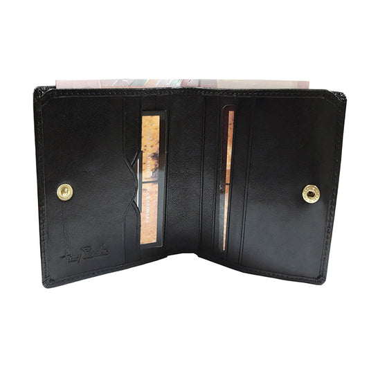Black leather compact bifold wallet handcrafted in Italy — Tony Perotti Italico 1619
