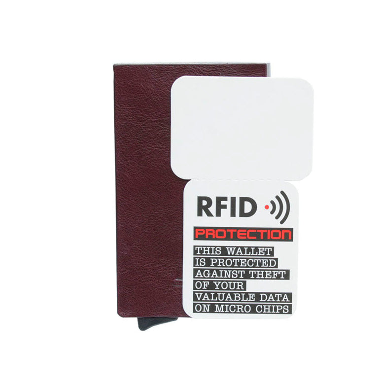 Nevada 3771 bali with the RFID Protection card supplied with it, stating the wallet shields the data on chip cards