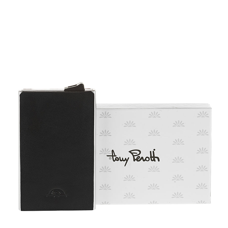 The white Tony Perotti box the Nevada 3771 card holder is supplied in — frame shows the black colourway