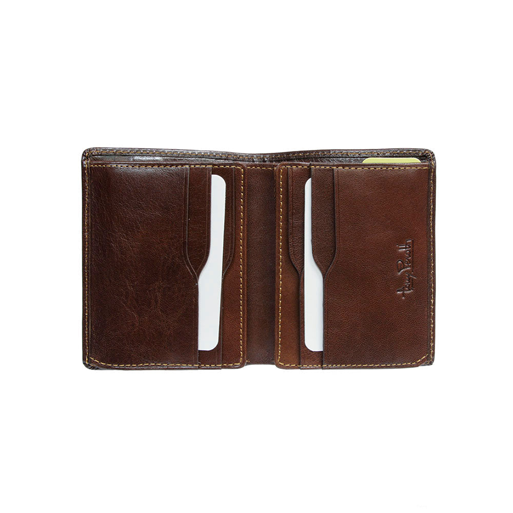 Tony Perotti Nevada 3774 moro dark brown wallet open with cards in the vertical slots