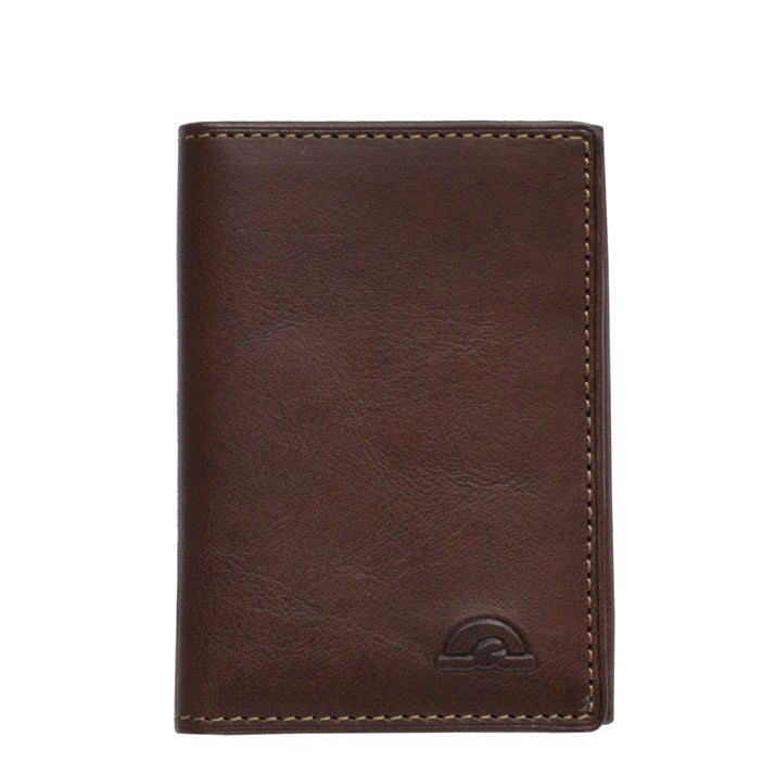 Tony Perotti Nevada 3810+RFID moro dark brown leather trifold card holder — closed front with embossed emblem