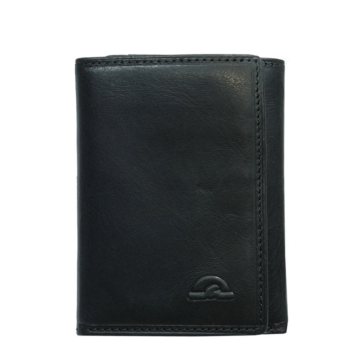 Tony Perotti Nevada 3810+RFID nero black leather trifold card holder — closed front with embossed emblem