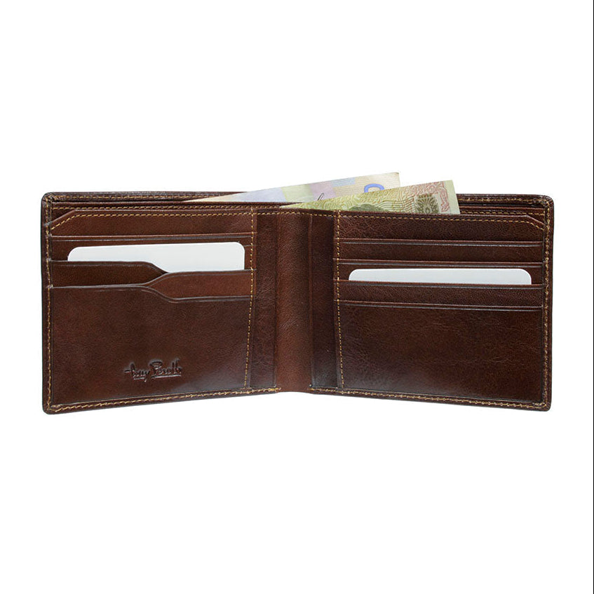 Open Tony Perotti Nevada 537 moro wallet — card slots on both sides, cards and banknotes inside