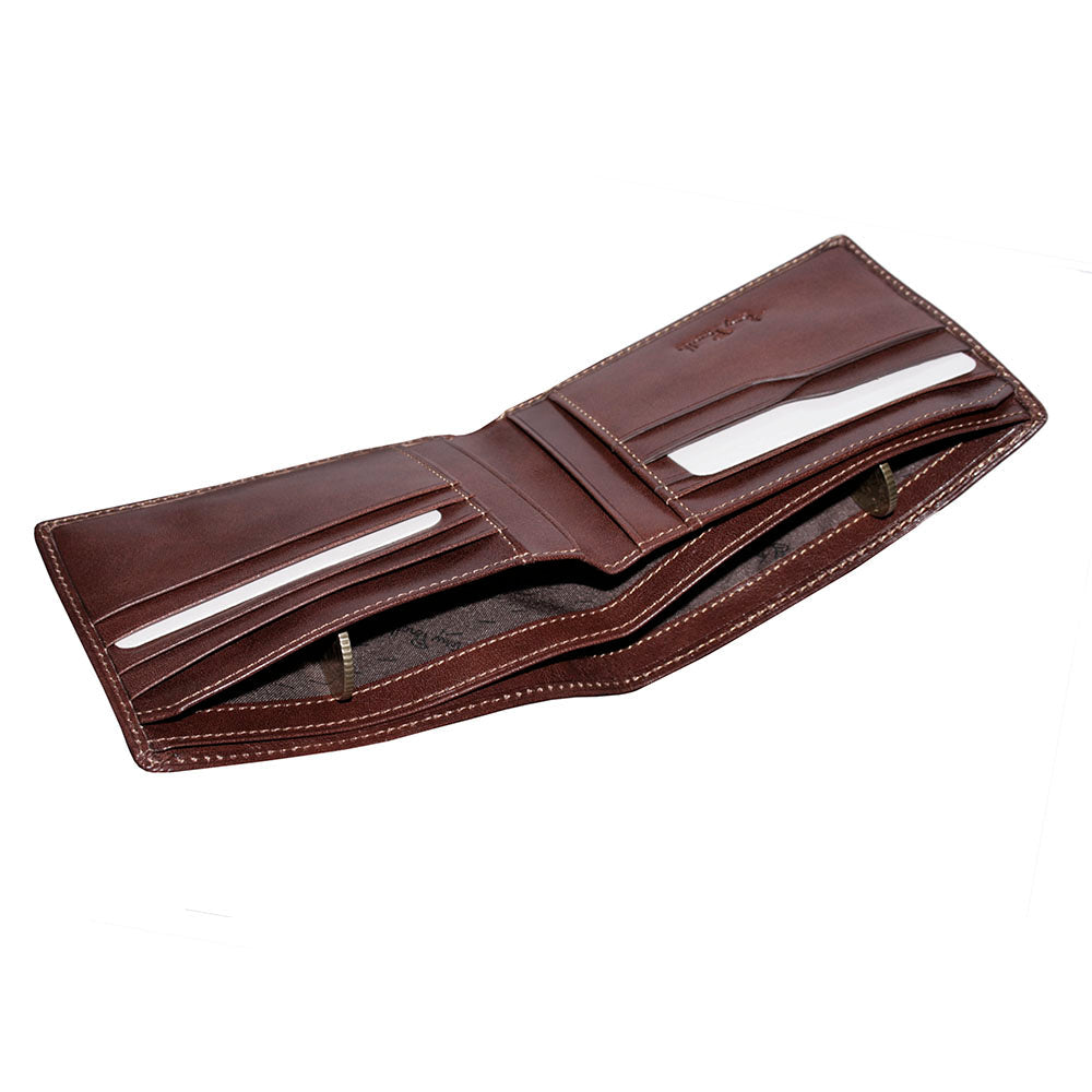 Open Tony Perotti Nevada 537 moro wallet — angled view into the bill compartment with logo-print lining