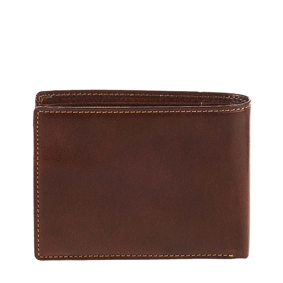 Tony Perotti Nevada 537 moro dark brown leather bifold wallet — back view with contrast stitching