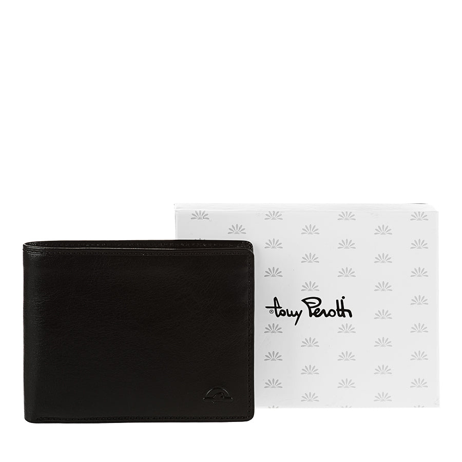 Tony Perotti Nevada 537 nero black leather bifold wallet with white Tony Perotti gift box