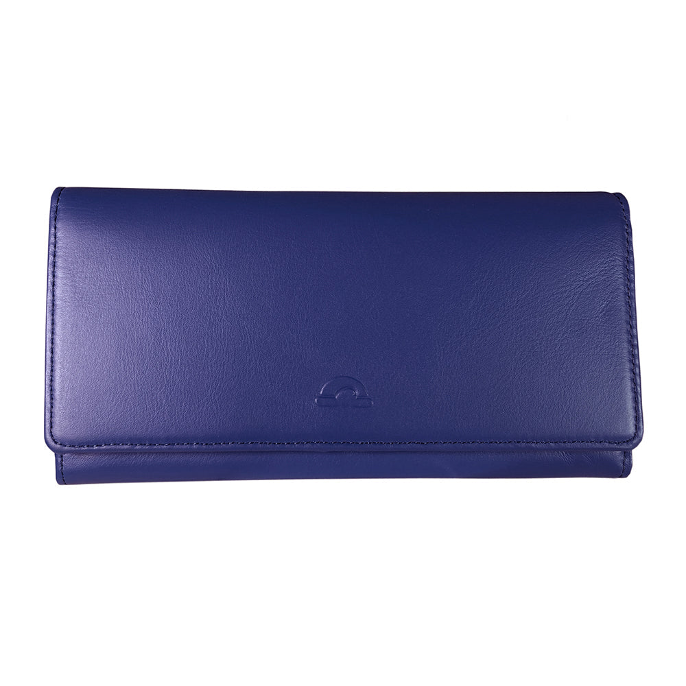 Tony Perotti New Rainbow 3435 bluette women's blue leather flap wallet — front view