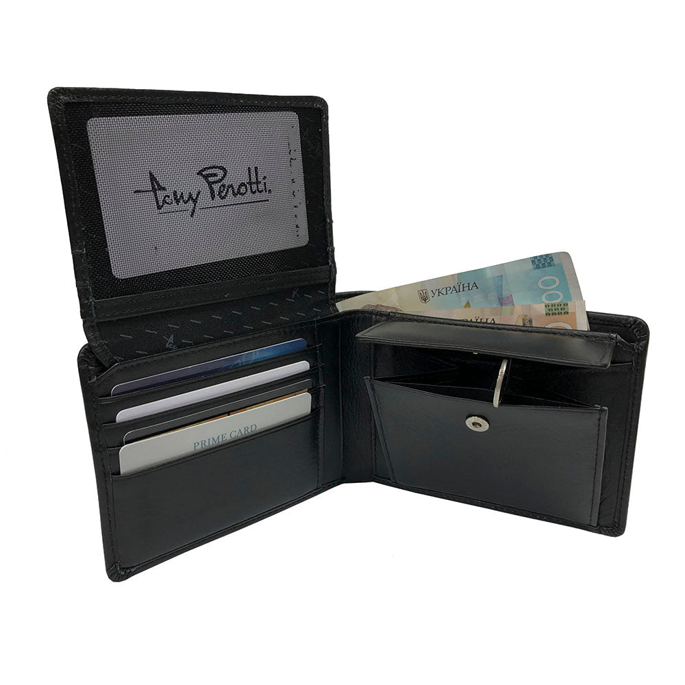 New Rainbow 533 nero open with the flip section raised — card slots, the ID window and the coin pocket