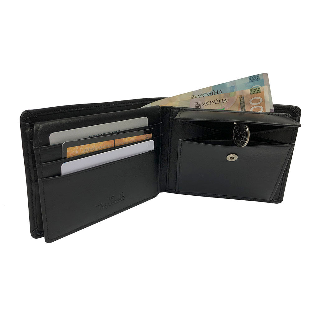 New Rainbow 533 nero open — card slots, banknotes in the compartment and the coin pocket on a snap